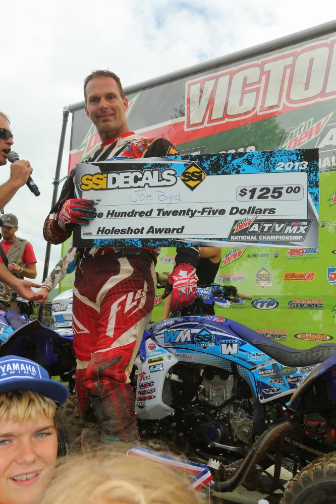 Joe Byrd took the moto 2 SSi Decals Holeshot Award.