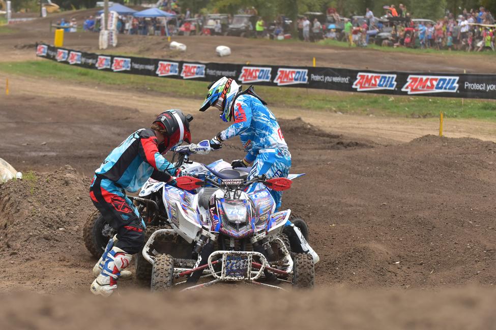 Jeffrey Rastrelli and Chad Wienen found themselves in an unfavorableposition as soon as the gate dropped on Moto 1.Photo: Ken Hill