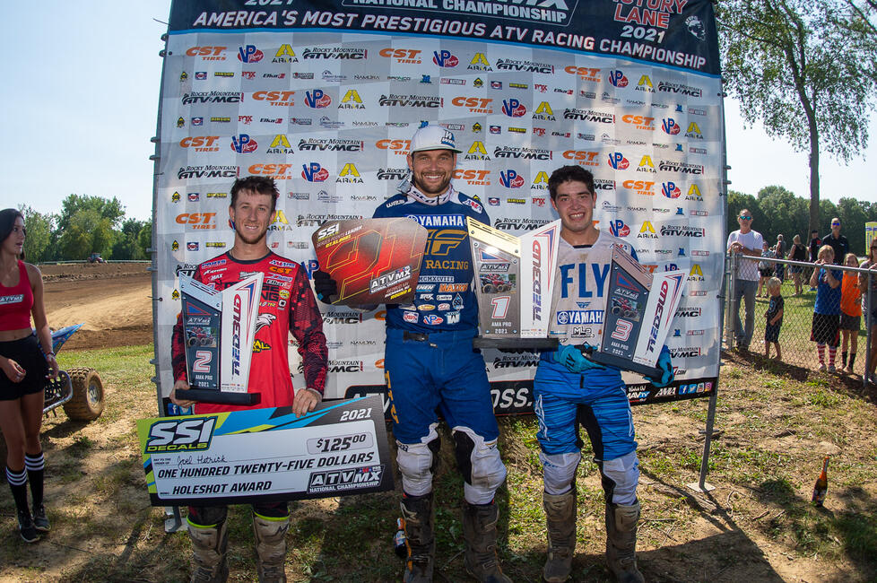 Chad Wienen (center), Joel Hetrick (left) and Max Lindquist (right) rounded out the top three overall finishers at RedBud. Photo: Ken Hill