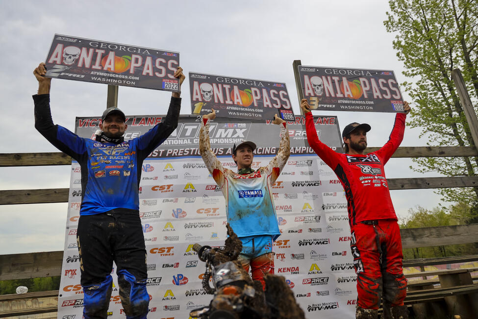 Joel Hetrick (center), Chad Wienen (left) and Jeffrey Rastrelli (right) rounded out the top three AMA Pro finishers. Photo: Ph3 Photos