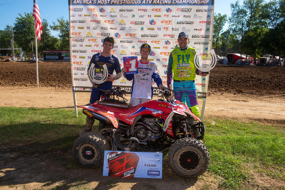 Joel Hetrick (center) earned the AMA Pro ATV Motocross Championship.