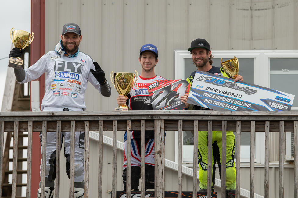 Joel Hetrick (center), Chad Wienen (left) and Jeffrey Rastrelli (right) rounded out the High Point ATVMX National top three AMA Pro finishers.