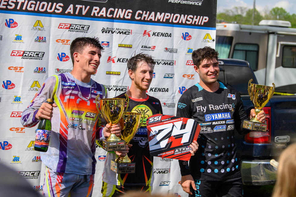 Joel Hetrick (center), Bryce Ford (left) and Max Lindquist (right) rounded out the top three Ironman ATVMX Nationals finishers in the AMA Pro class.