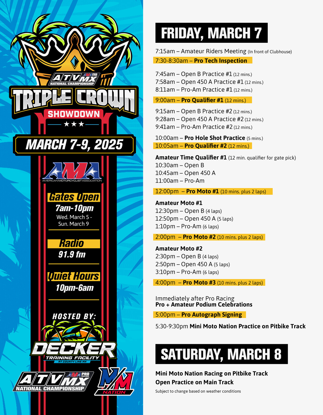 Round Two Weekend Schedule