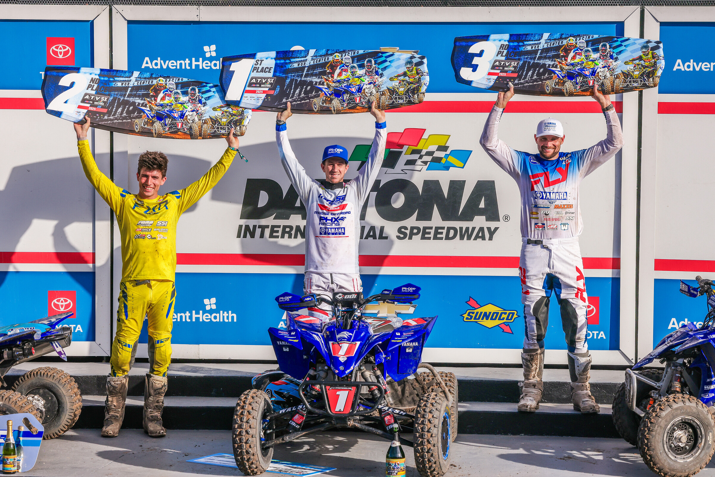 ATV Supercross Top Three Overall: Joel Hetrick (center), Bryce Ford (left) and Chad Wienen (right).