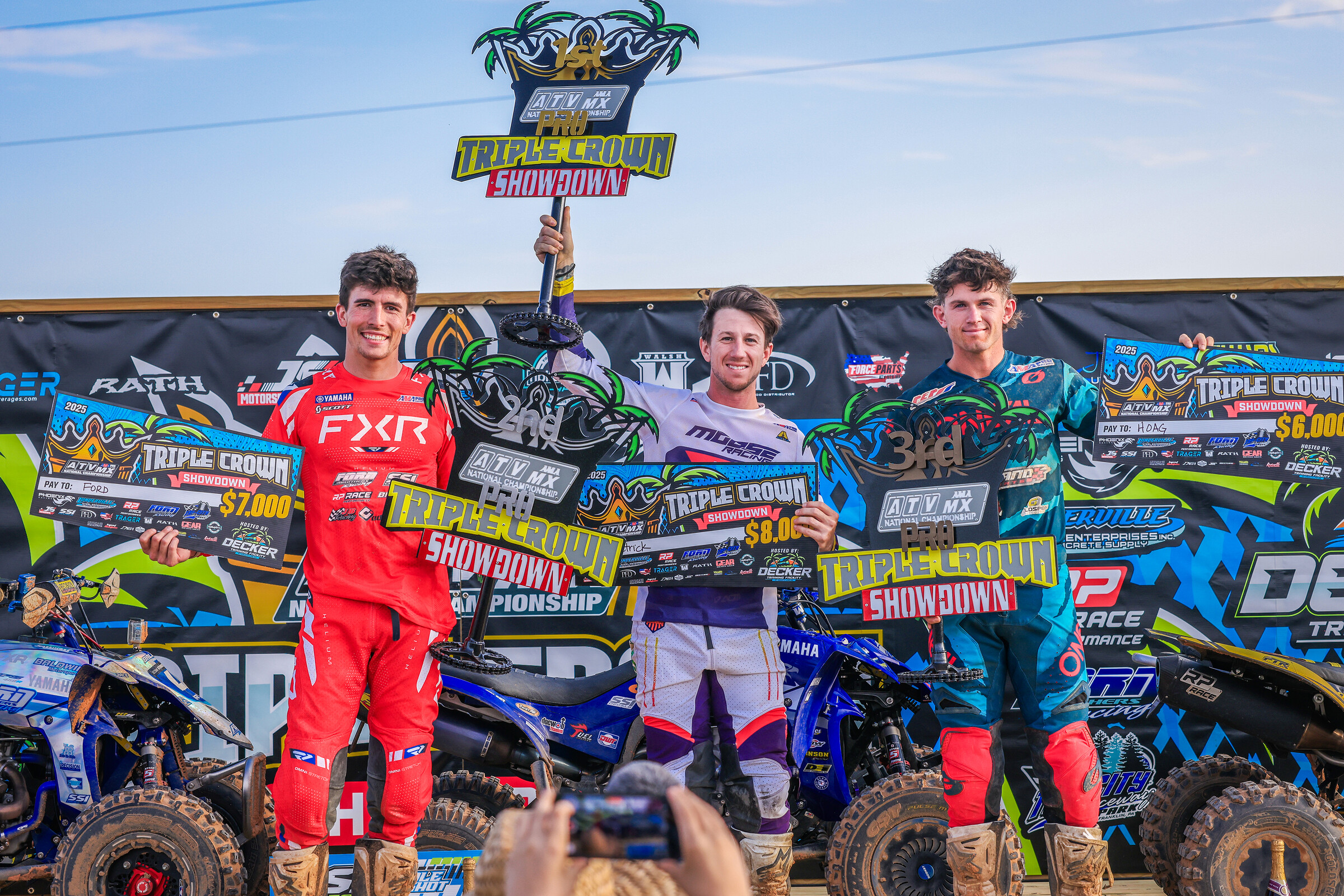 Deckers Training Facility Top Three Overall: Joel Hetrick (center), Bryce Ford (left) and Brandon Hoag (right).