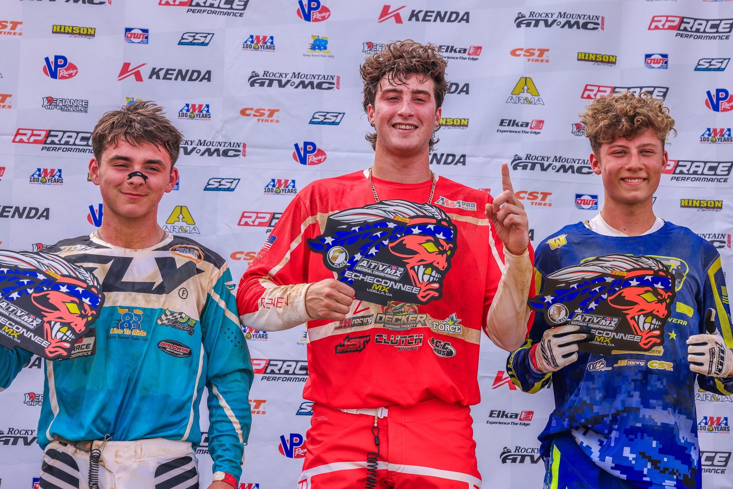 Cale Deal (center) earned the Pro Sport overall win followed by Noah Arnal (left) in second and Damien Hubert (right) in third.