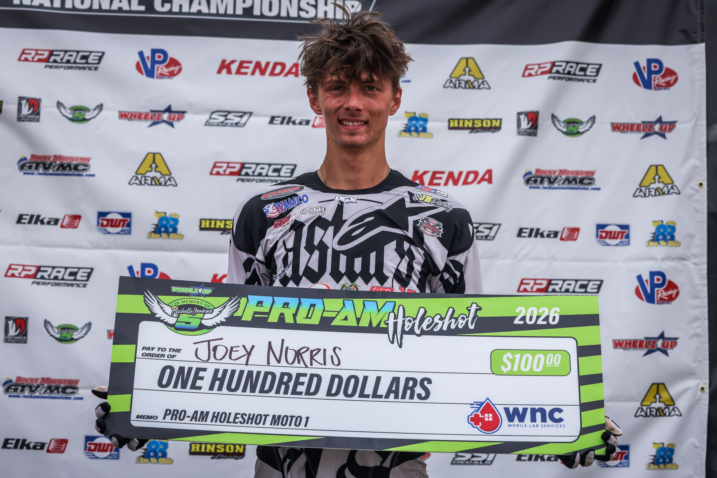 Joey Norris took home the Pro-Am overall, and some extra cash from the Wheelz Up Pro-Am Holeshot Award.